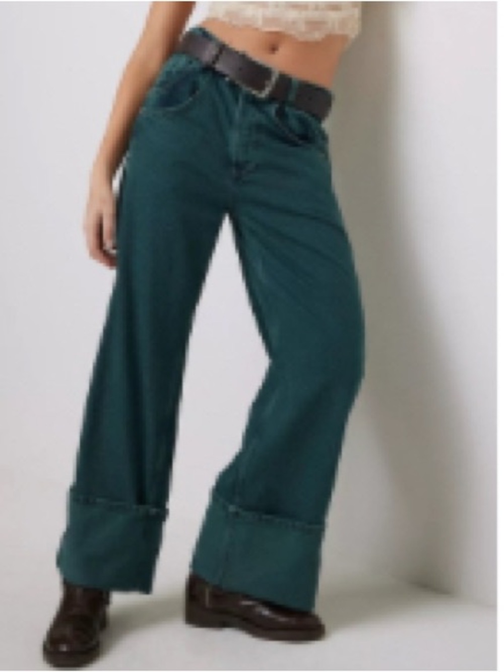 Tries on only FP final Countdown jeans